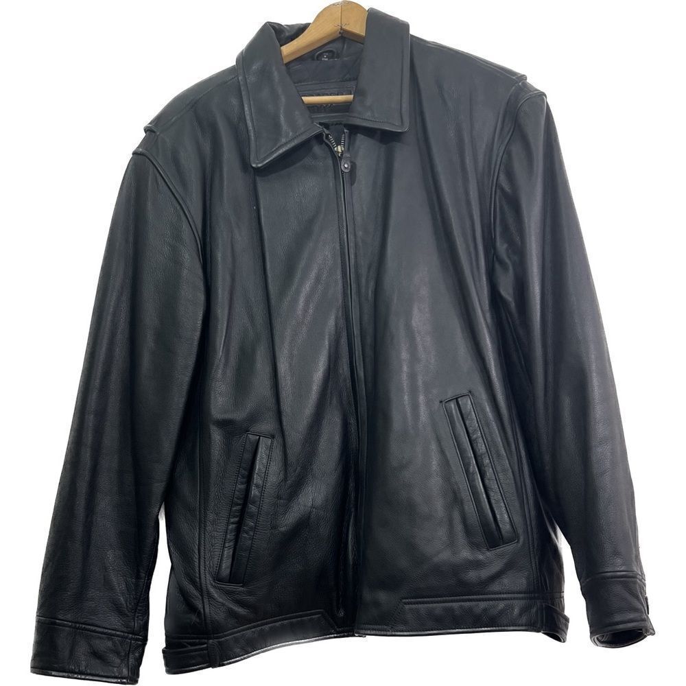 Trader,‎ bae, men’s, genuine, leather coat, size, large, lined, multiple pockets